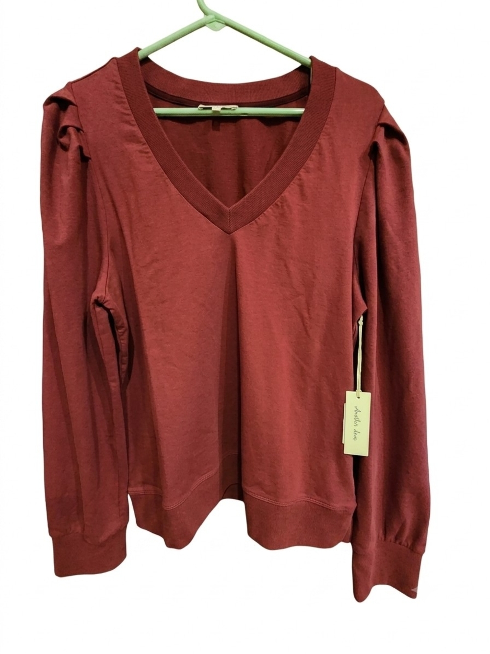 ANOTHER LOVE V-Neck Puff Sleeve Sweater - Sammi Style Plum Size Large - Picture 3 of 8